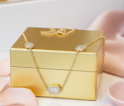 Gold Cable Pave Rectangle Necklace - Jolie Femme Boutique