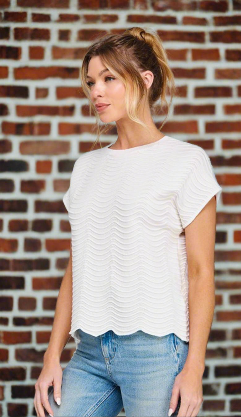 White Scallop Pattern Top - Jolie Femme Boutique