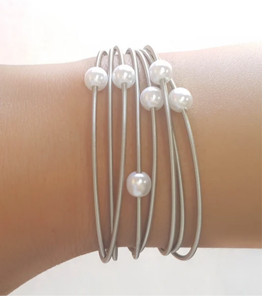 Silver Guitar Bracelet W/Pearl Accent - Jolie Femme Boutique