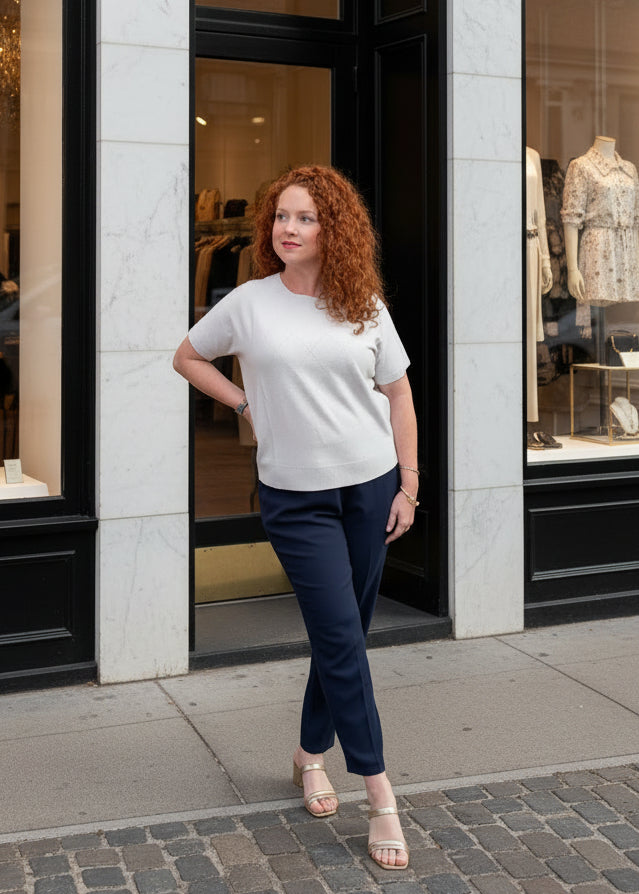 Pointelle Diamond Pattern Short Sleeve Top