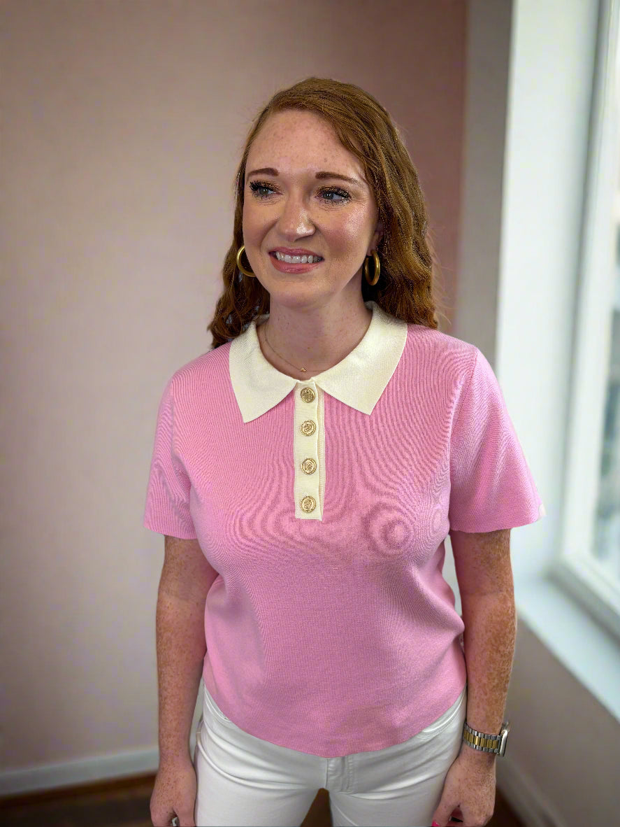 Collar Short Sleeve Sweater Top - Jolie Femme Boutique