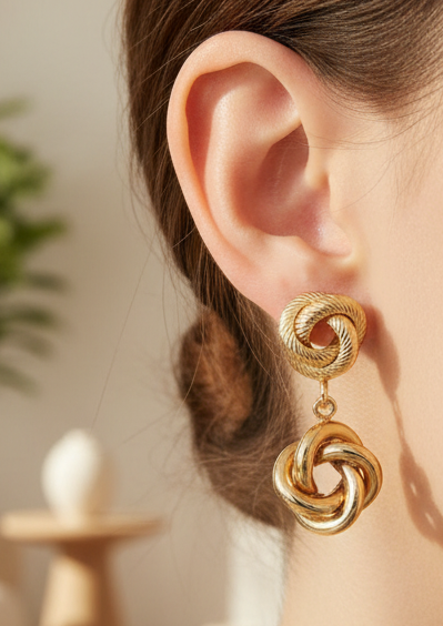 Gold Double Knot Drop Earring