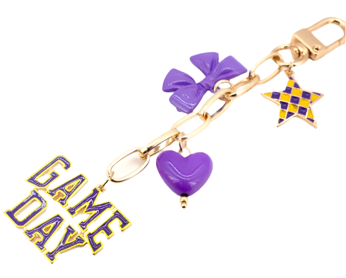 Purple & Gold Gameday Bag Charm - Jolie Femme Boutique