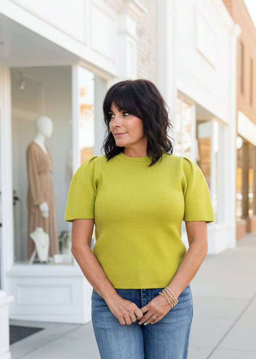 Olive Puff Sleeve Top