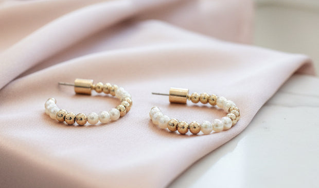 Gold and Pearl Beaded Hoop Earring - Jolie Femme Boutique