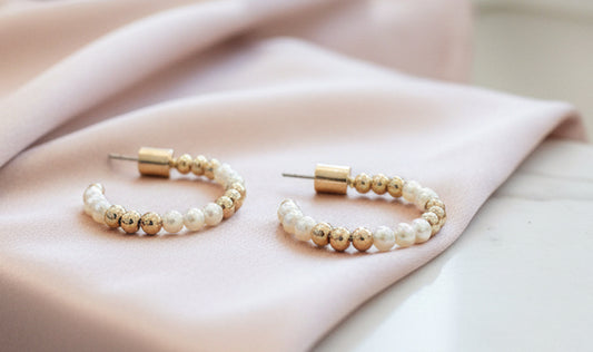 Gold and Pearl Beaded Hoop Earring - Jolie Femme Boutique