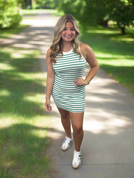 Green&White Stripe Bodycon Dress - Jolie Femme Boutique