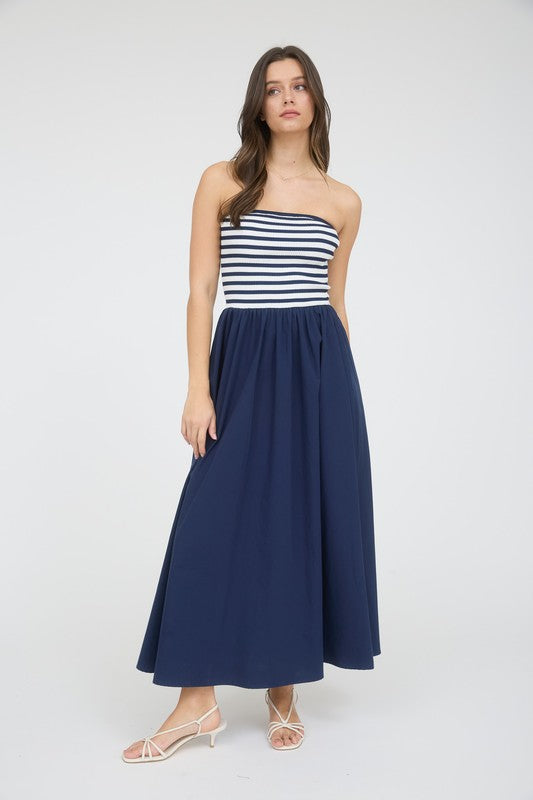 Strapless Stripe Midi Dress