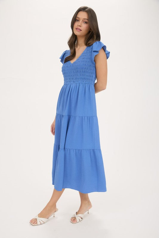 Blue Flutter Sleeve Maxi