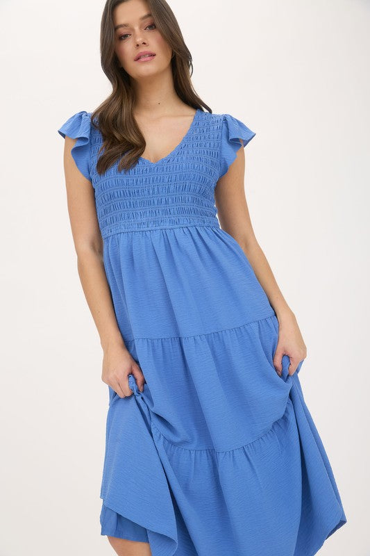 Blue Flutter Sleeve Maxi