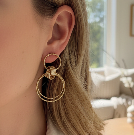 Gold Double Textured 2" Drop Earring