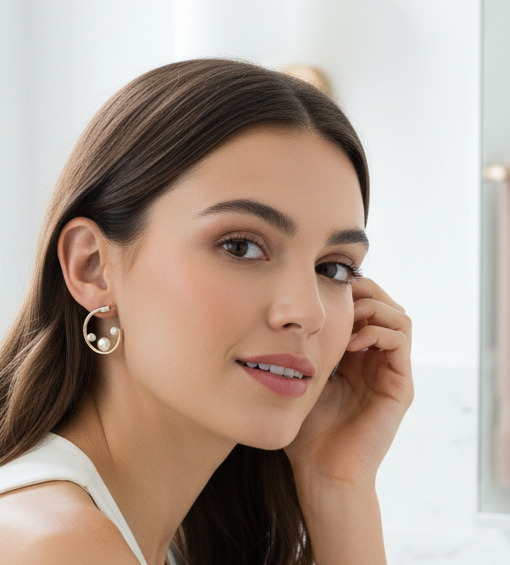 Gold Hoop With Pearls - Jolie Femme Boutique