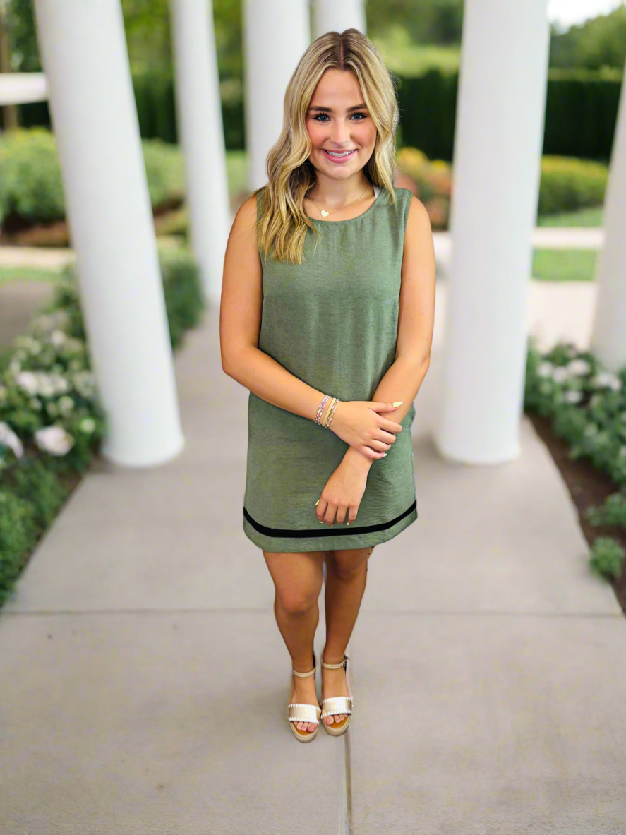 Deep Olive Mini Shift Dress - Jolie Femme Boutique