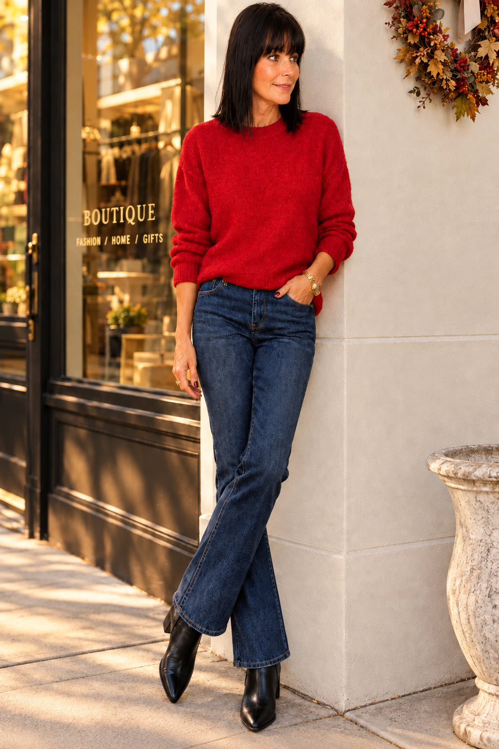 Red Reverse Seam Sweater