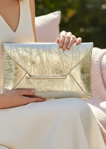 JNBFASHION.COM - Crushed Metallic Envelope Clutch - GOLD - Jolie Femme Boutique