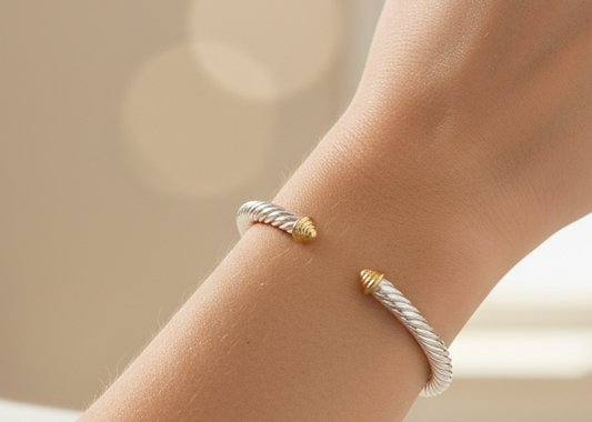Two Tone Cable Cuff Bangle