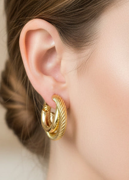 What's Hot - Gold Twisted 1" Hoop Earring - Jolie Femme Boutique