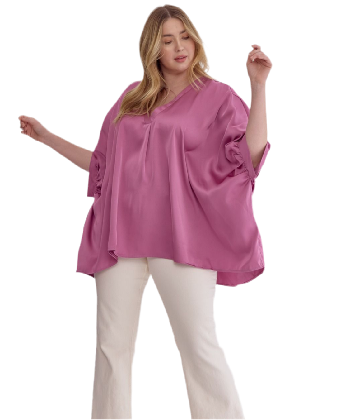 Plus Size Satin V-Neck Top