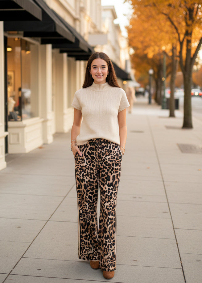 Leopard Print Wide Leg Pants