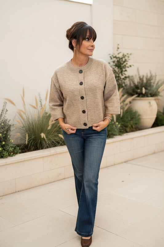 Mocha Half Sleeve Button Down Cardigan - Jolie Femme Boutique