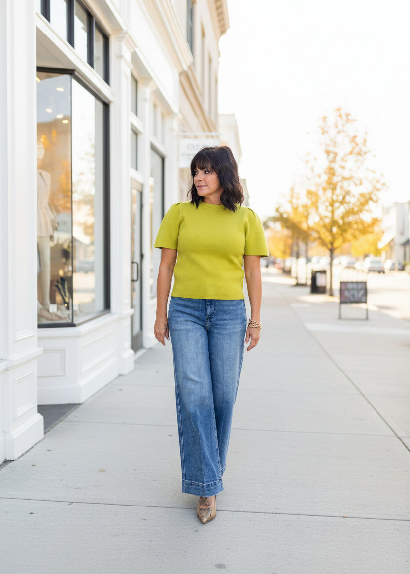 Olive Puff Sleeve Top