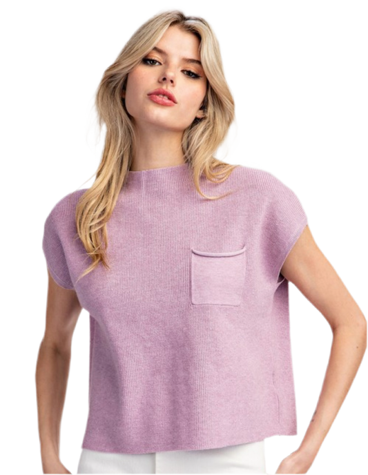 Short Sleeve Sweater Top W/Pocket