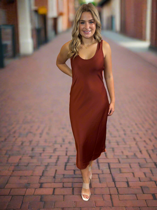 Rust Satin Slip Dress