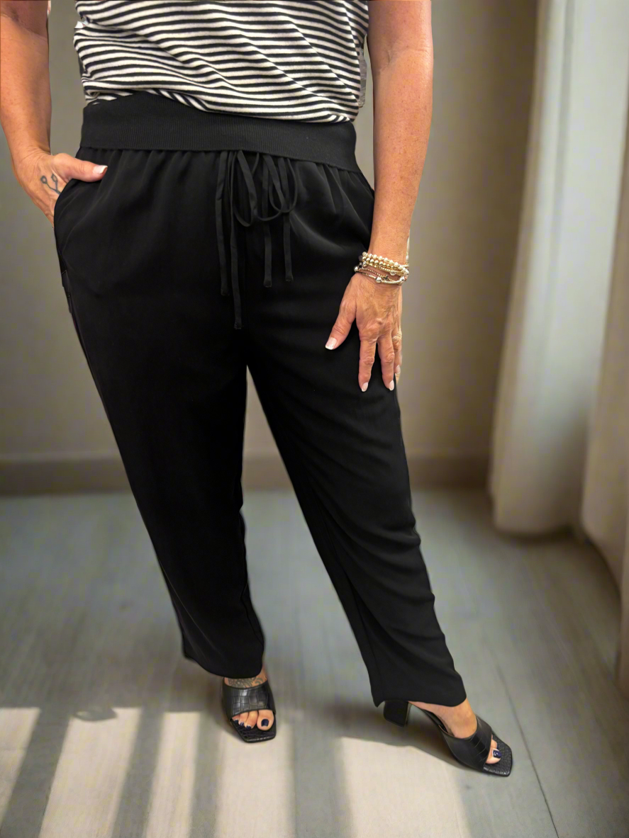 Black Draw String Wide Leg Pant - Jolie Femme Boutique