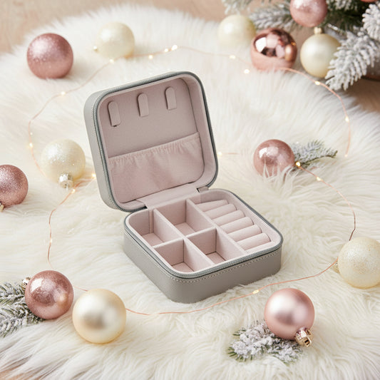 MKS America - Portable Mini Square Jewelry Organizer Travel Box Case - Grey / 3.9*3.9*1.9in - Jolie Femme Boutique