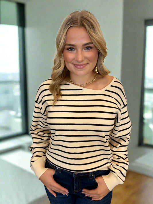 Asymmetric Neckline Striped Sweater