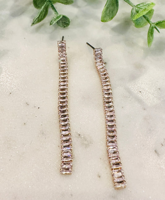 Gold Rectangle Crystal Drop Earring