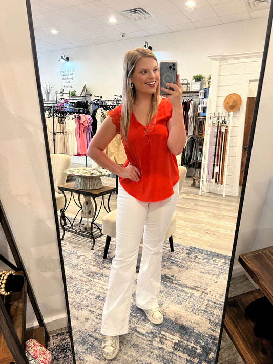 Mid Rise Pull On Flare White - Jolie Femme Boutique