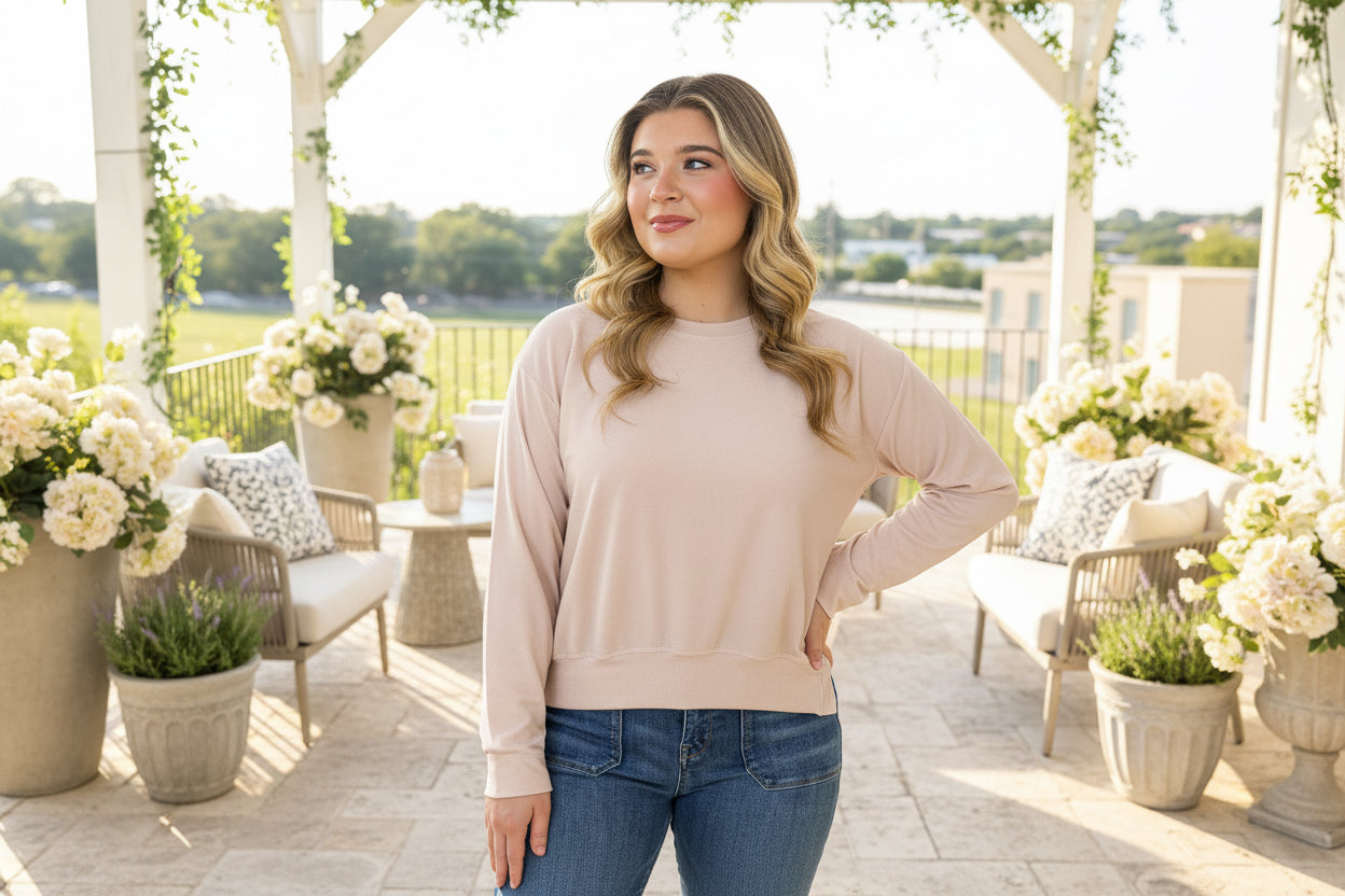 Soft Pink Asymmetric Hem Long Sleeve Top