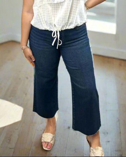 Dark Denim Crop Wide Leg Jean - Jolie Femme Boutique
