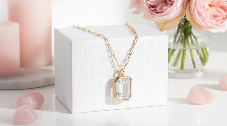 JOSSLYN by wall to wall - 18K STAINLESS STEEL TARNISH FREE SQUARE NECKLACE | 40NK9653 - CRYSTAL - Jolie Femme Boutique