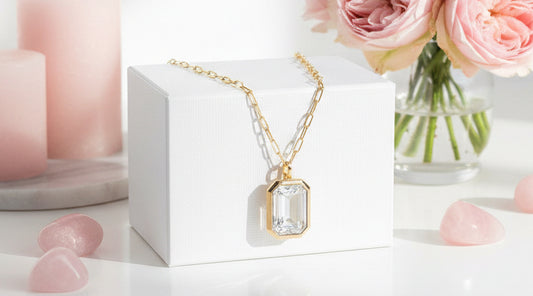 JOSSLYN by wall to wall - 18K STAINLESS STEEL TARNISH FREE SQUARE NECKLACE | 40NK9653 - CRYSTAL - Jolie Femme Boutique