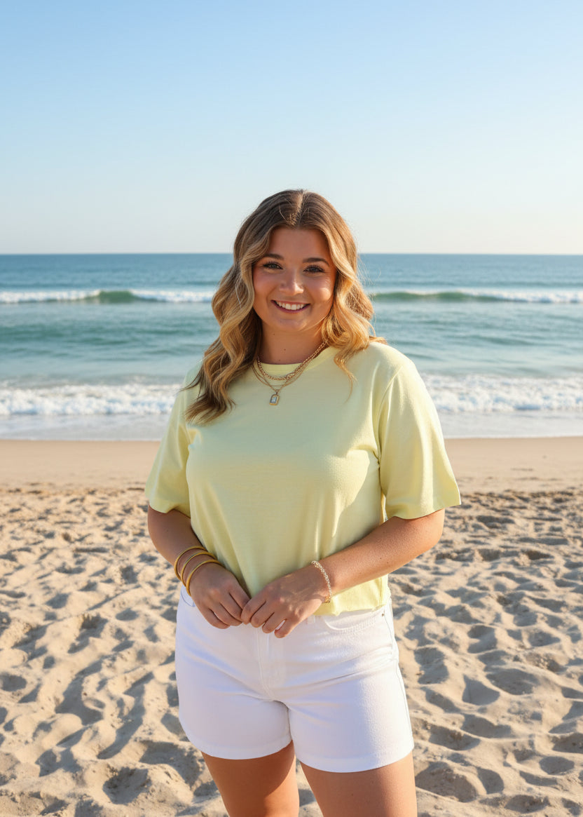 Pale Yellow Oversized Cropped Short Sleeve T-Shirt - Jolie Femme Boutique