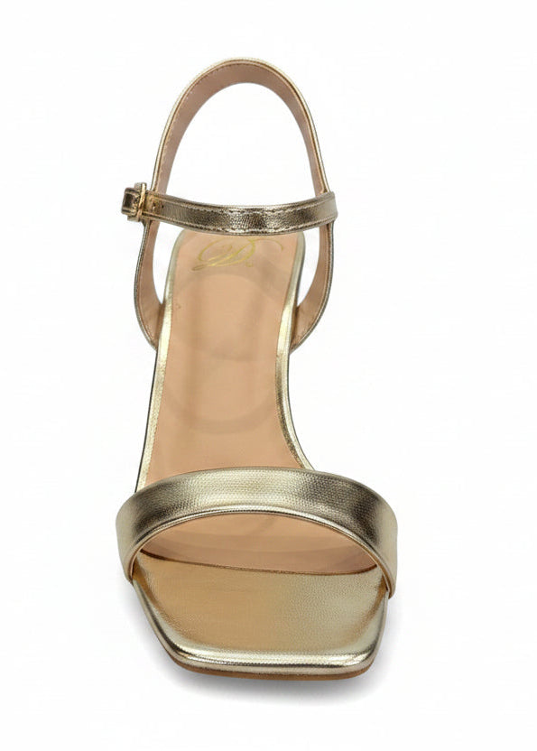 Shiny Gold Block Heel Sandals