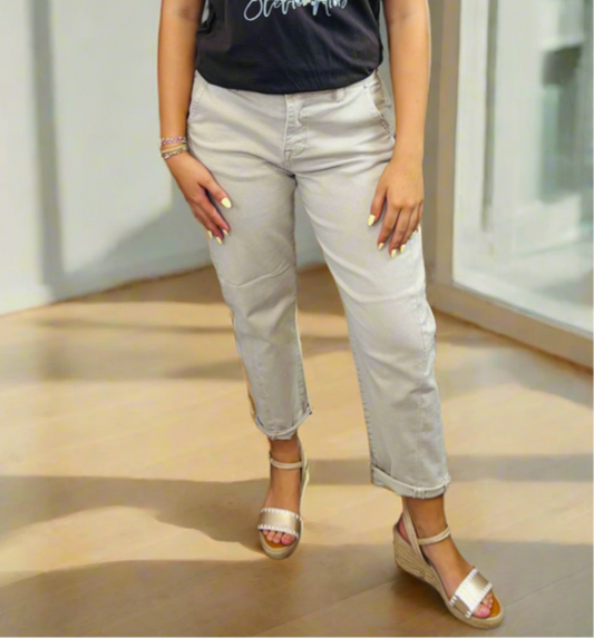 Risen High Rise Relaxed Barrel Jean-Almond