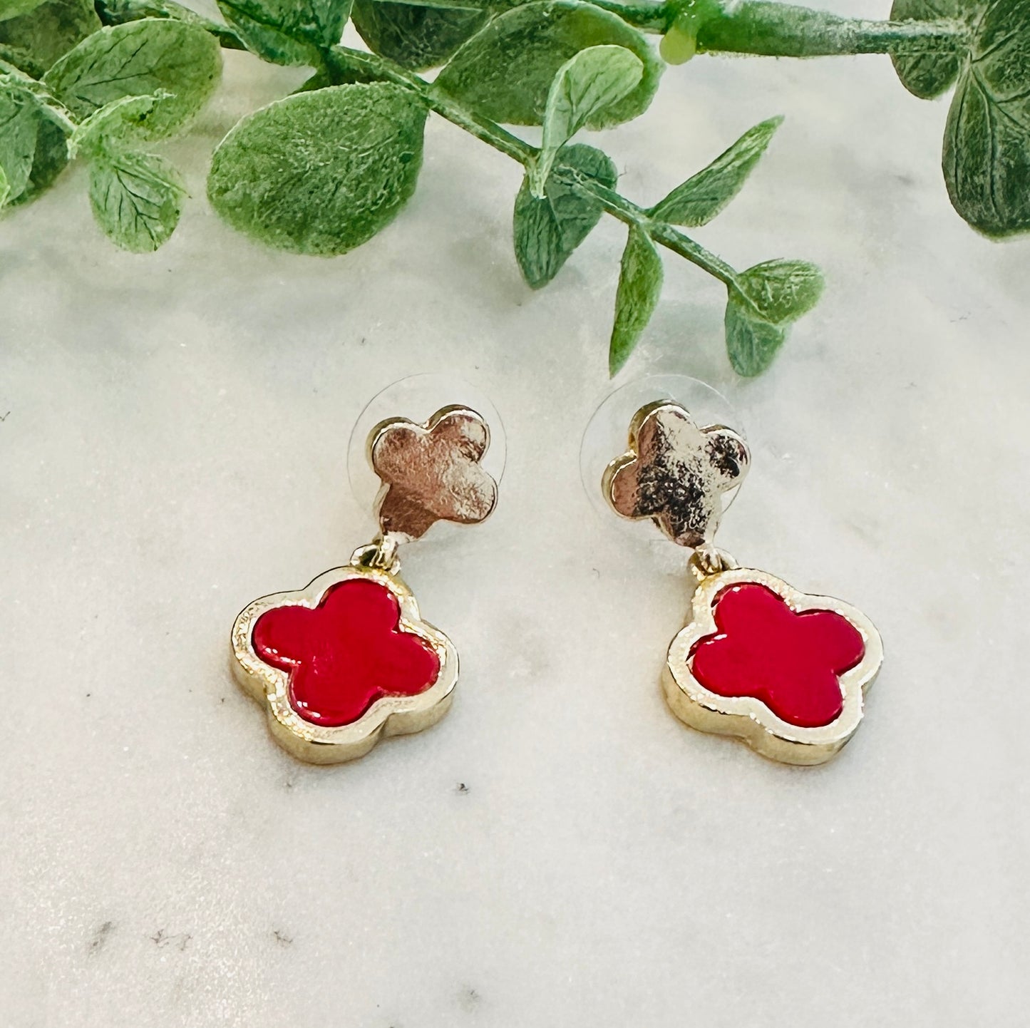 Red Double Clover Earring