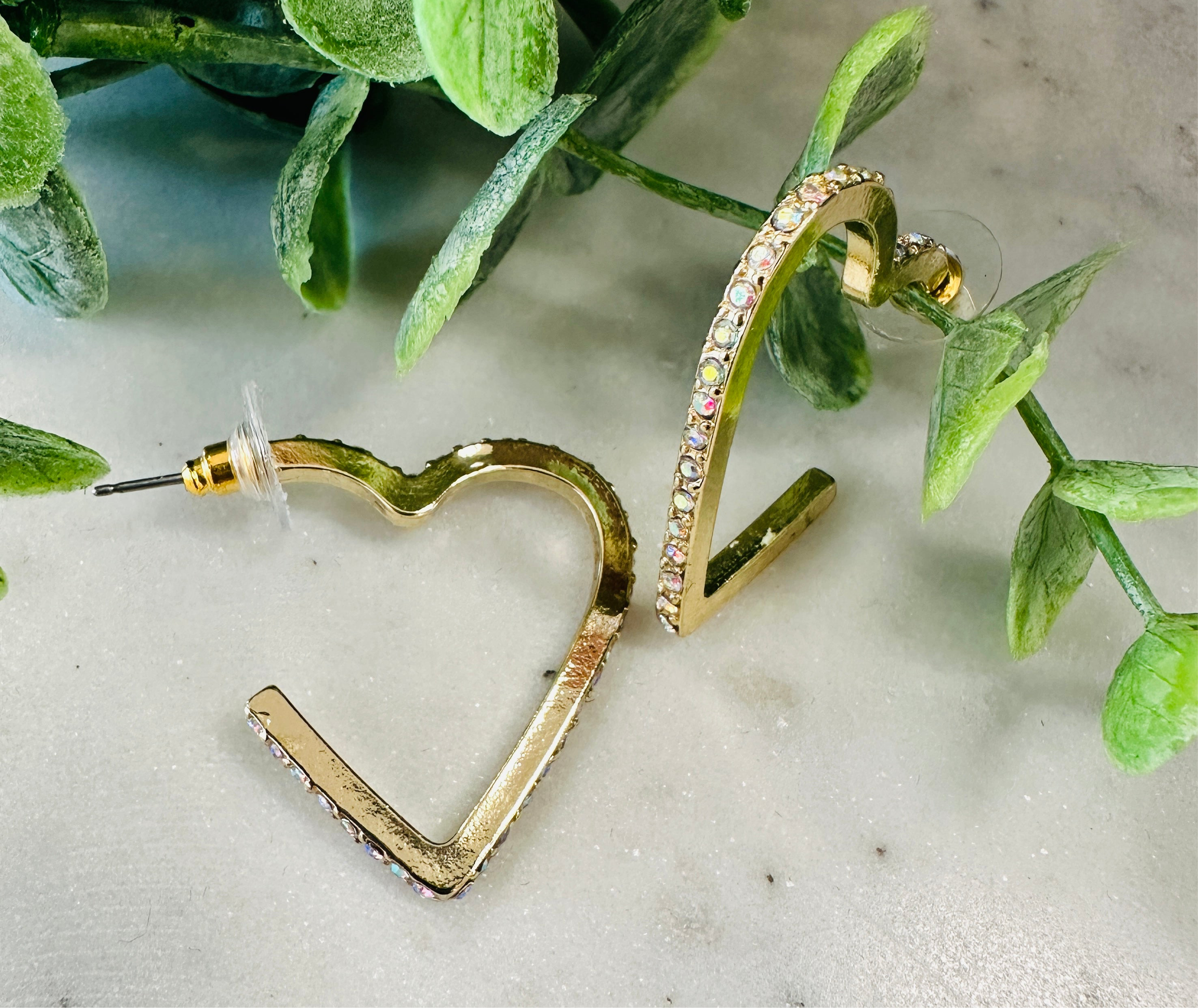 Rhinestone Heart Hoop - Jolie Femme Boutique