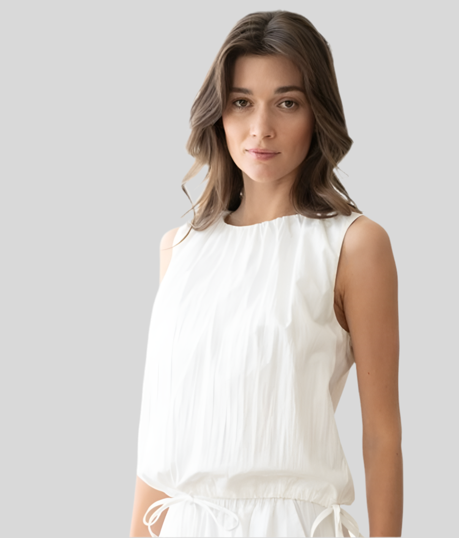 White Neck Detailed Double-Tie Top