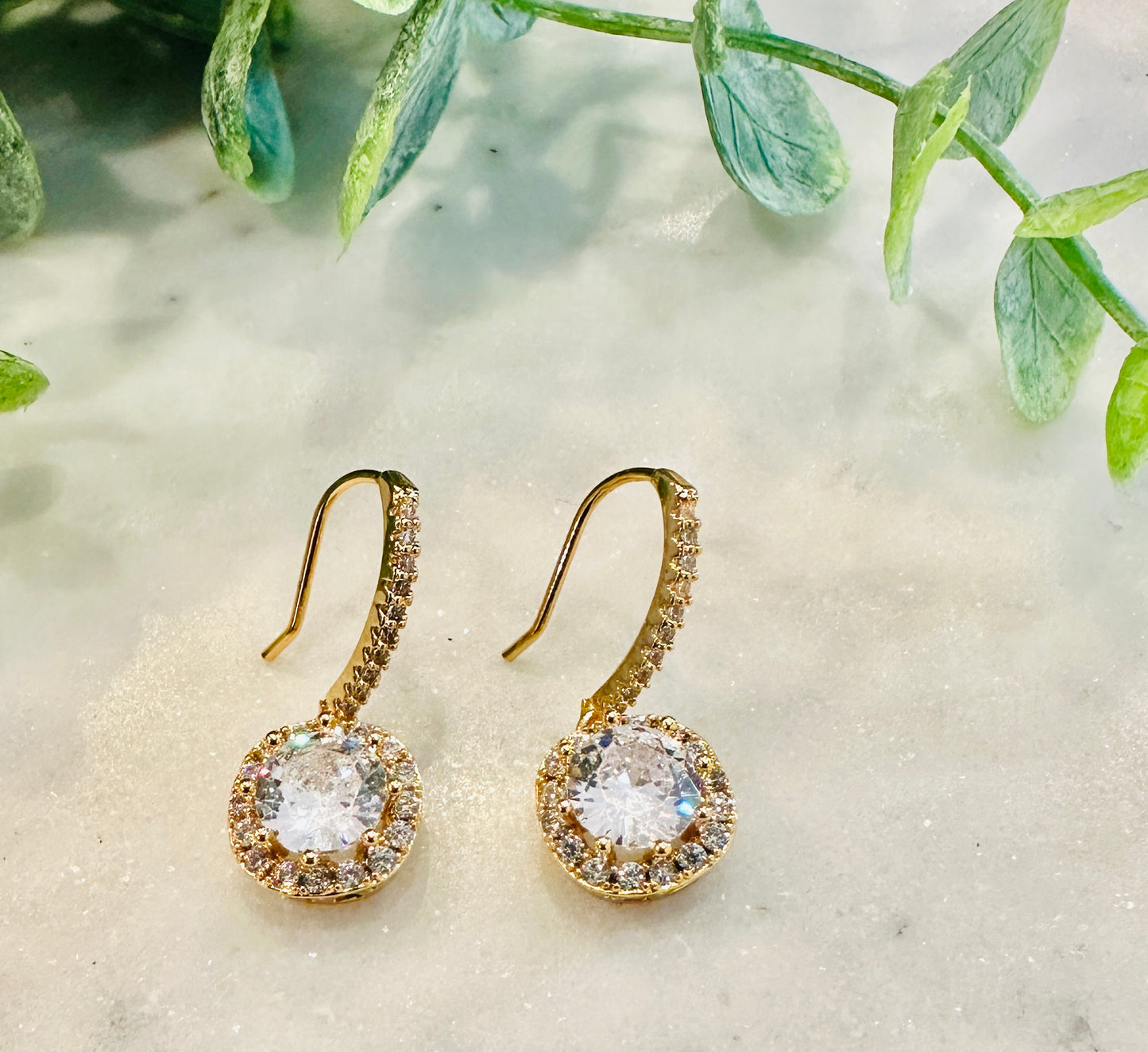 Gold Halo Rhinestone Drop Earring