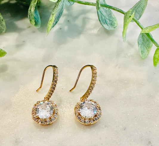 Gold Halo Rhinestone Drop Earring