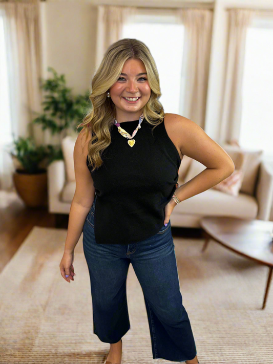 Black Sleeveless Top With Asymmetrical Hemline - Jolie Femme Boutique