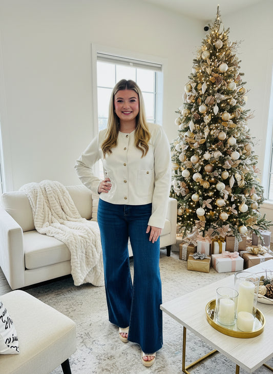 Chic Ivory Faux Leather Jacket