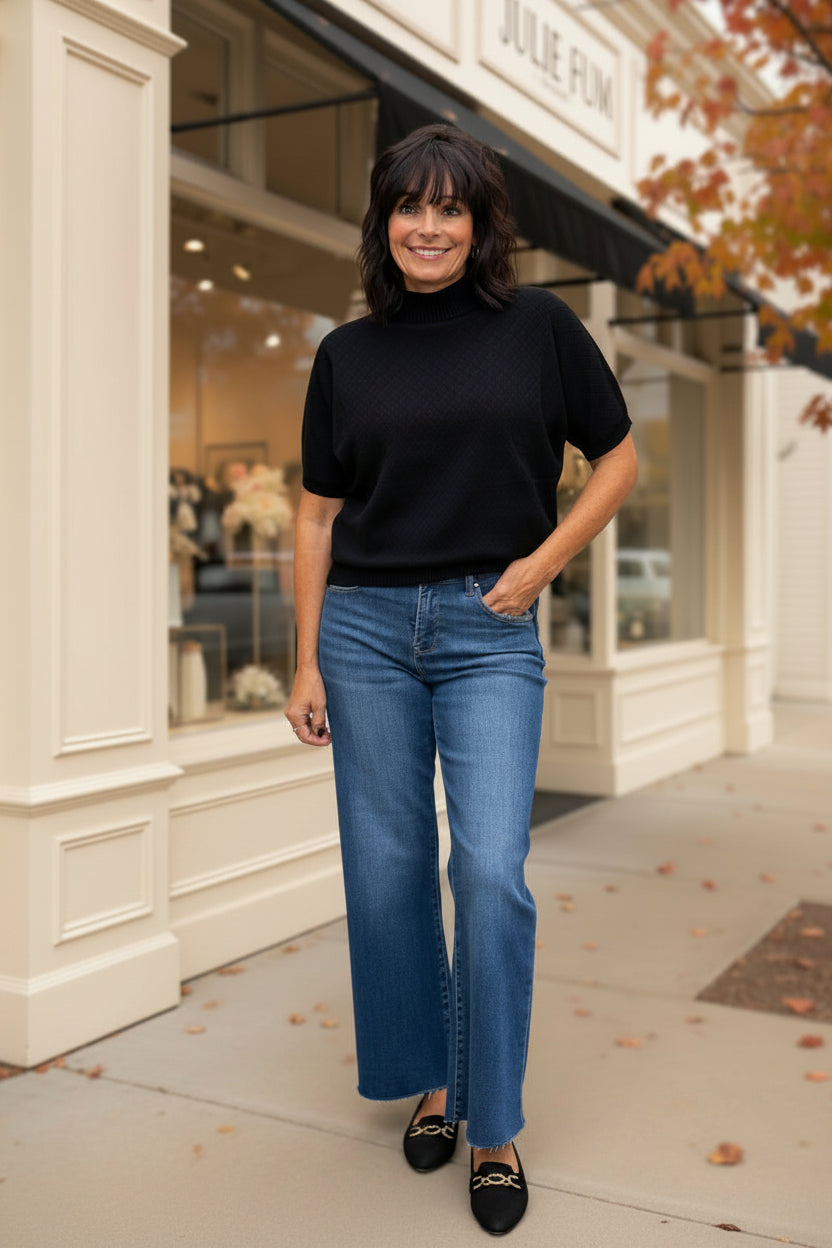 Risen Tummy Control Mid Rise Crop Wide Leg Jeans