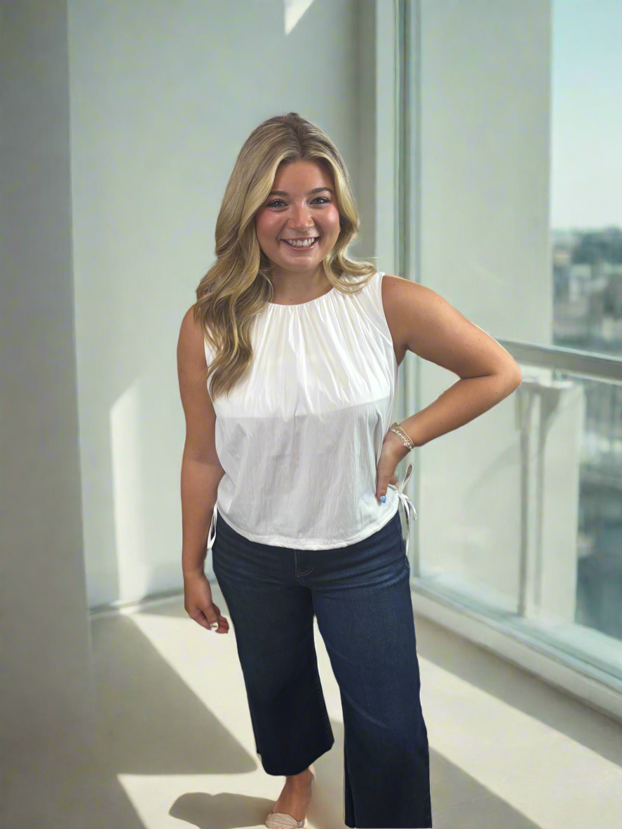 White Neck Detailed Double-Tie Top