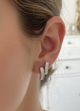 Silver Baguette Diamond Stud Earring