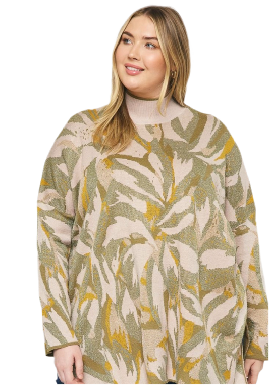 Plus Size Tapestry Mock Neck Sweater